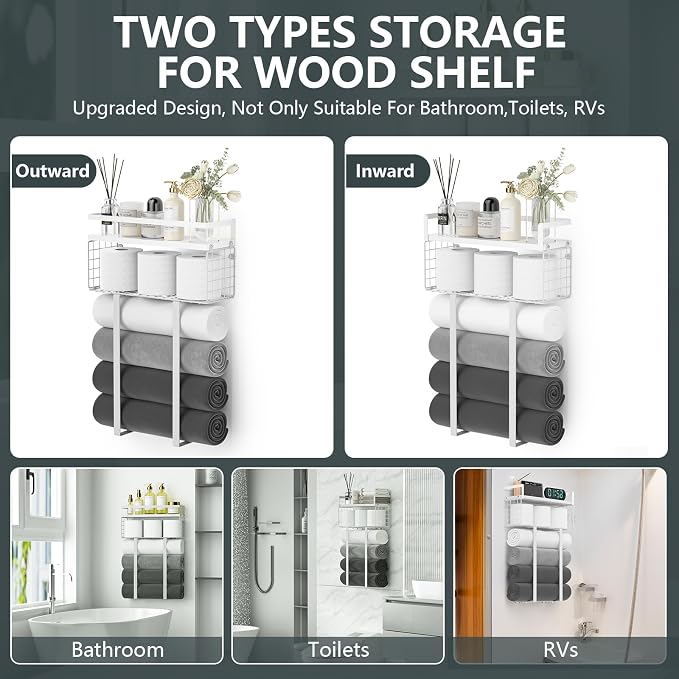 Towel Racks for Bathroom, Bathroom Shelf Over Toilet, Floating Shelves - Image 5