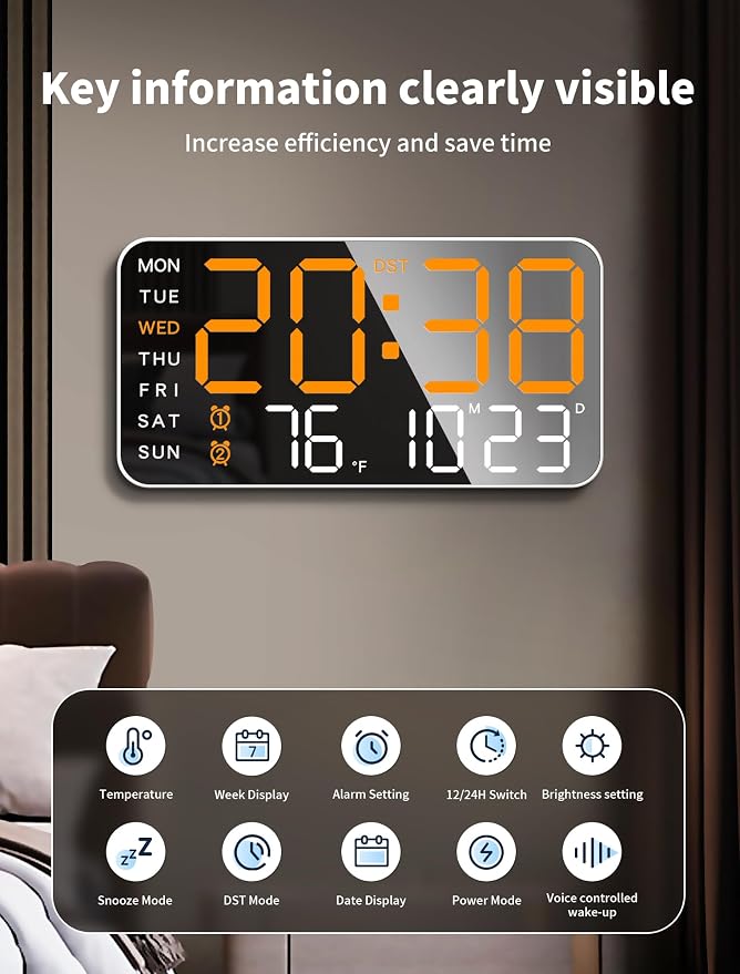MASHI 8.4''Large Digital Wall Clock, Led Alarm Clock - Image 2