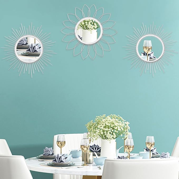 3 Pack Metal Mirrors for Wall Sunburst Wall Mirrors Home Décor Decorative - Image 7