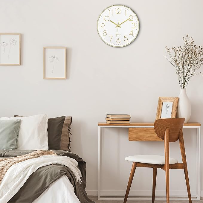 Foxtop Gold Wall Clock 12 Inch Silent Non-Ticking Battery Operated Round Modern - Image 7