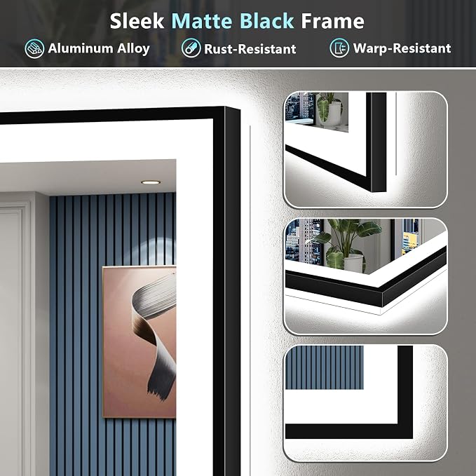 50x32 Black Framed LED Bathroom Mirror - Image 9