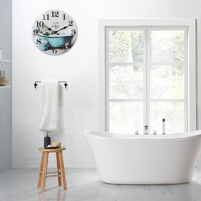 Silent Wall Clocks for Bathroom, Rustic Style Waterproof Glass Wall Clock for - Image 4