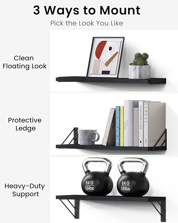 BAYKA Wall Mounted Floating Bathroom Shelves, Wood Wall Shelf - Image 5