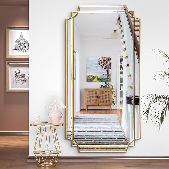 HQiJun Gold Full Length Mirror for Wall, Polished Bevelled Rectangle Mirror - Image 9