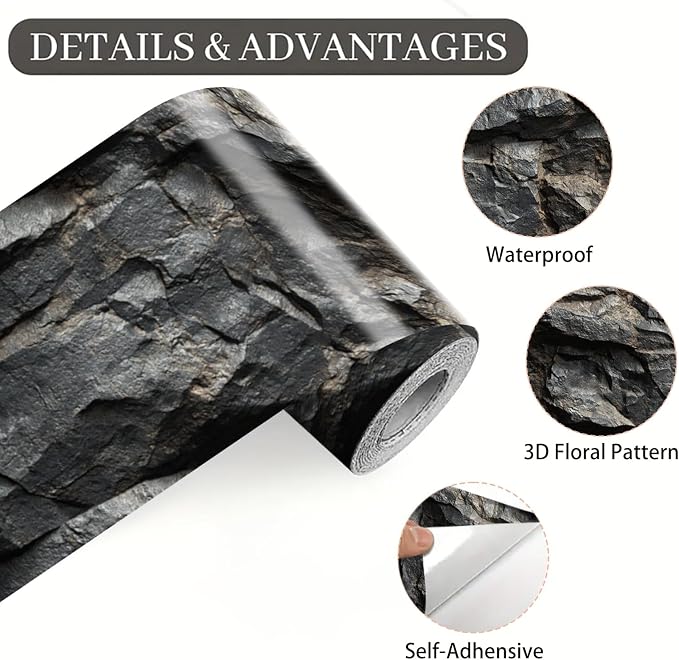 Stone Wallpaper Border 196x4 Inch Peel and Stick Wall Border Dark Slate Rock - Image 9