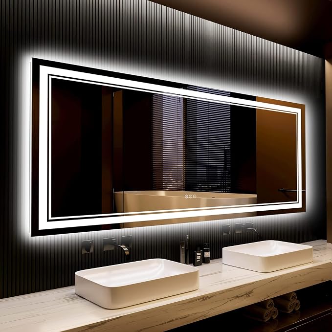 84x32 LED Bathroom Mirror with Lights, Backlit and Front Lit Anti-Fog Lighted by Awandee