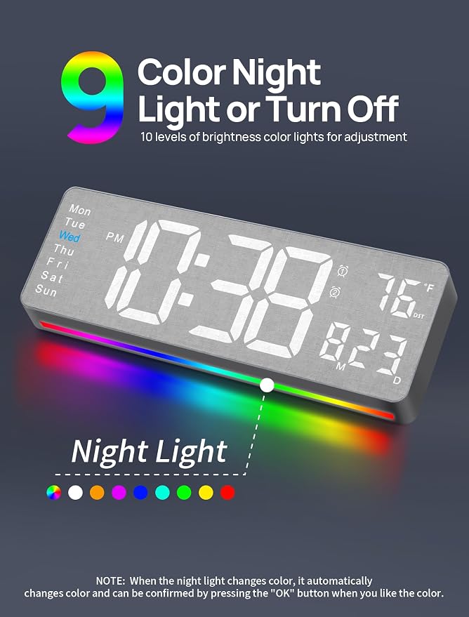MASHI 2026 Upgrade Digital Wall Clock, Auto-Dimming Wall Clock - Image 3