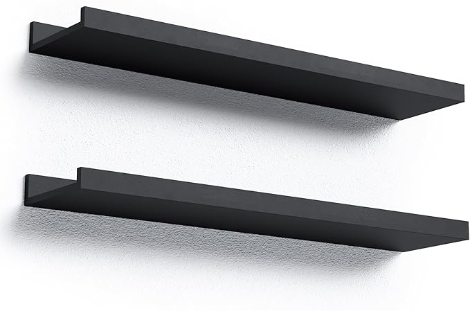 Boswillon Long Floating Shelves, 2 Set Modern Black Wall Shelf by Boswillon