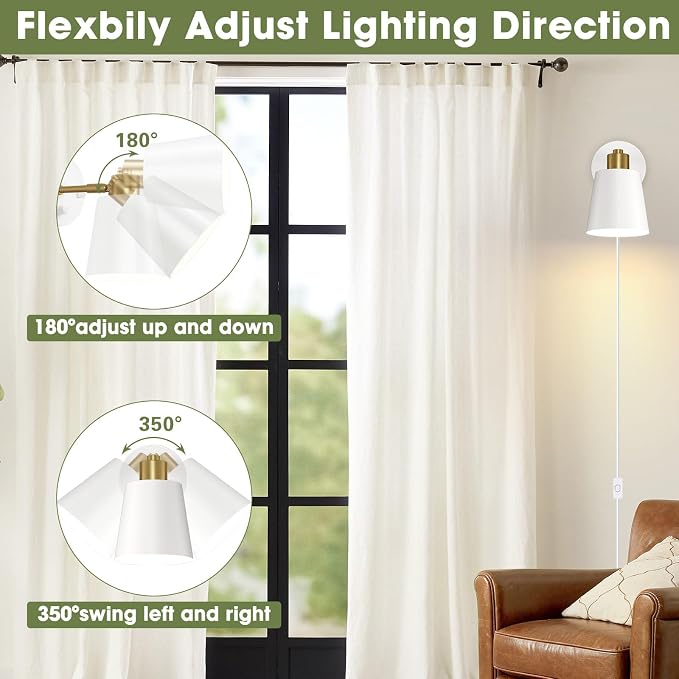 Lomoky Dimmable Wall Sconces Set of 2, Adjustable Angle Wall Lights - Image 4