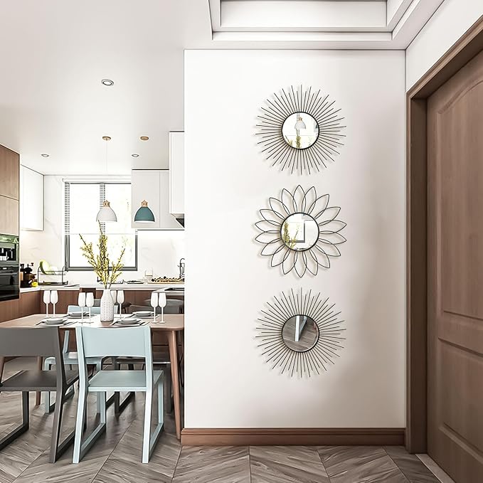 3 Pack Metal Mirrors for Wall Sunburst Wall Mirrors Home Décor Decorative - Image 7