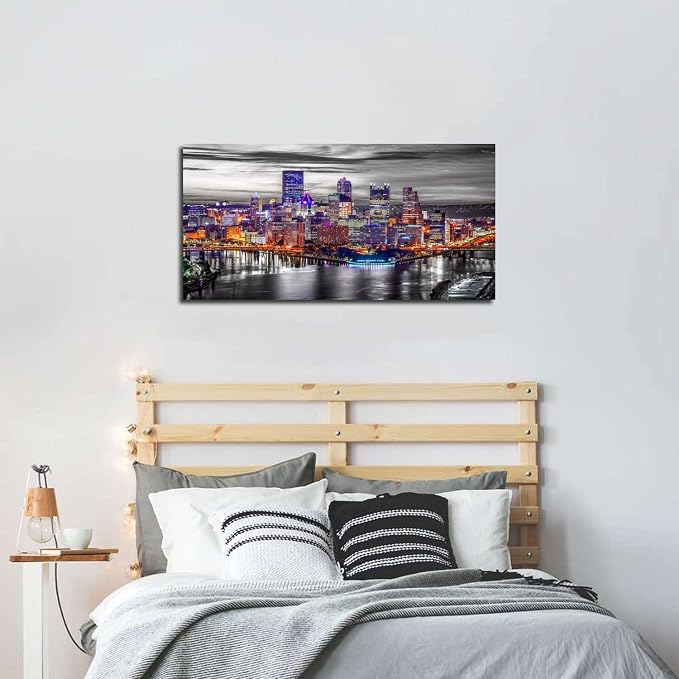 Pittsburgh Wall Art Living Room Decorations Black and White City Skyline - Image 5