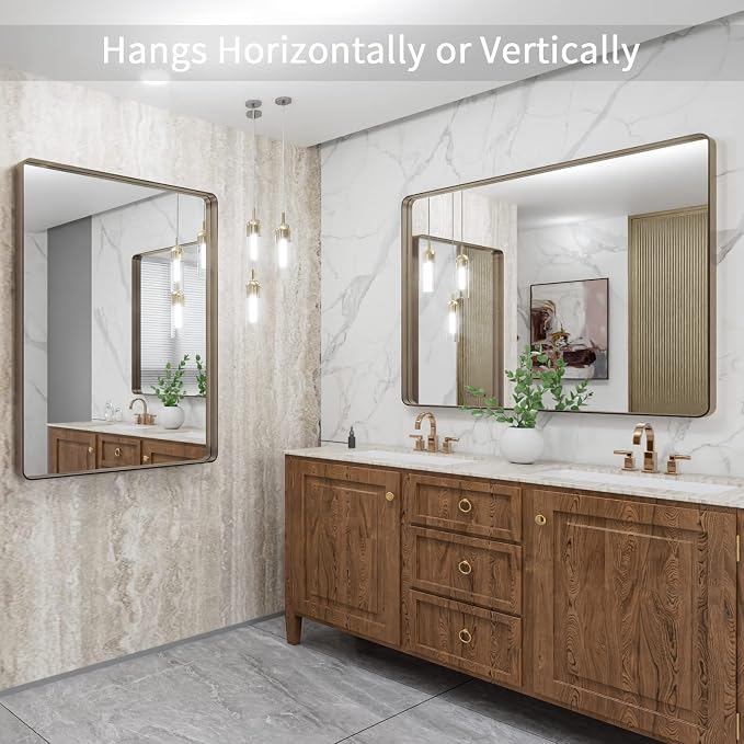LOAAO 40”X36” Bronze Bathroom Mirrors - Image 4