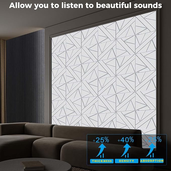 12 Pack Self-Adhesive Soundproof Wall Panels, 1.2lb/ft³ High Density, Thicker - Image 3