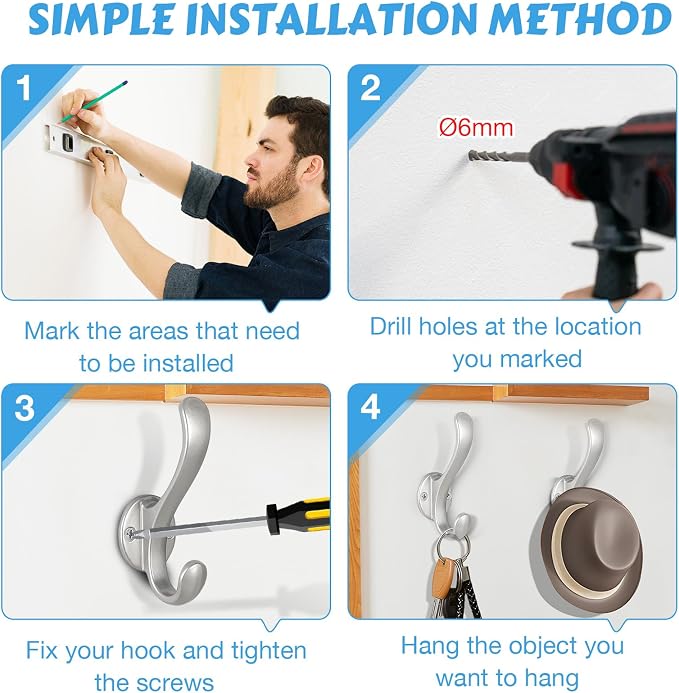 10 Pack Coat Hooks Wall Mount Heavy Duty Utility Retro Double Hooks - Image 5
