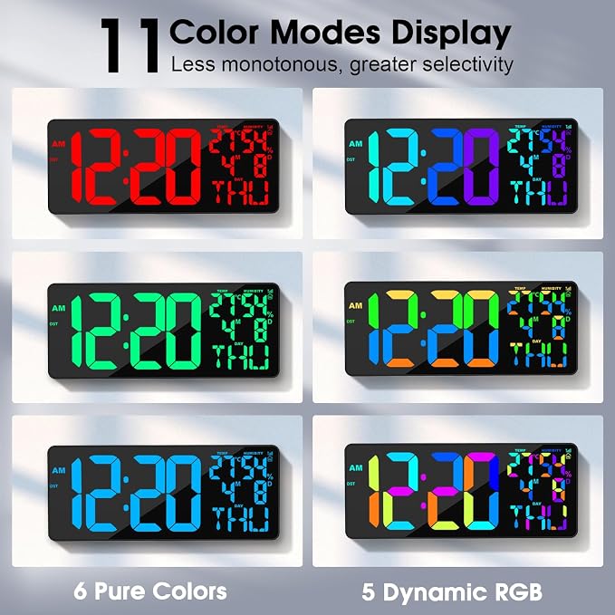 11 RGB Color Changes Large Digital Wall Clock/Bluetooth Auto Time Sync - Image 3