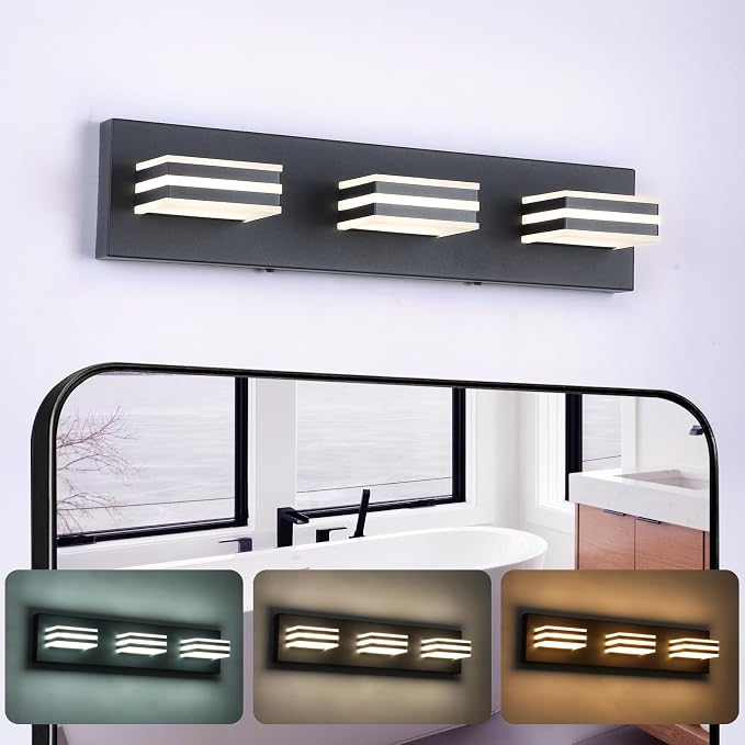 Black Vanity Lights for Bathroom Light Fixtures Adjust 3 Colors Modern Bath by BrightUpHomeWithLight