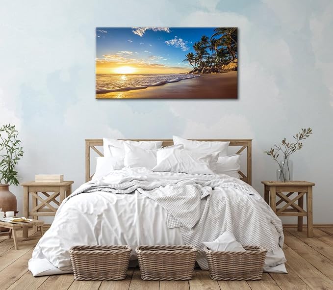 Beach Sunset Large Wall Art Tropical Palm Tree Canvas Paintings Coastal - Image 4