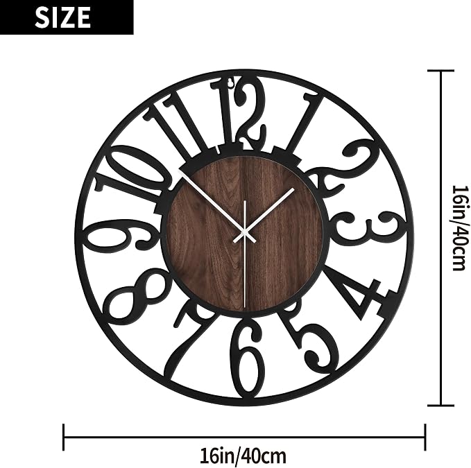 LEIKE Large Wall Clocks, Non Ticking, Battery Operated Rustic Round Modern Big - Image 4