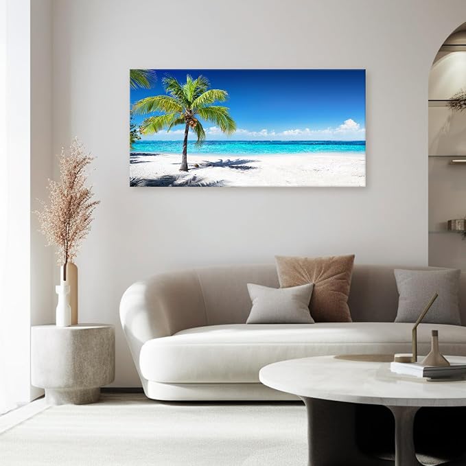 Baisuart-S03998 Large Canvas Wall Art Summer Ocean Waves Prints Coconut Trees - Image 7