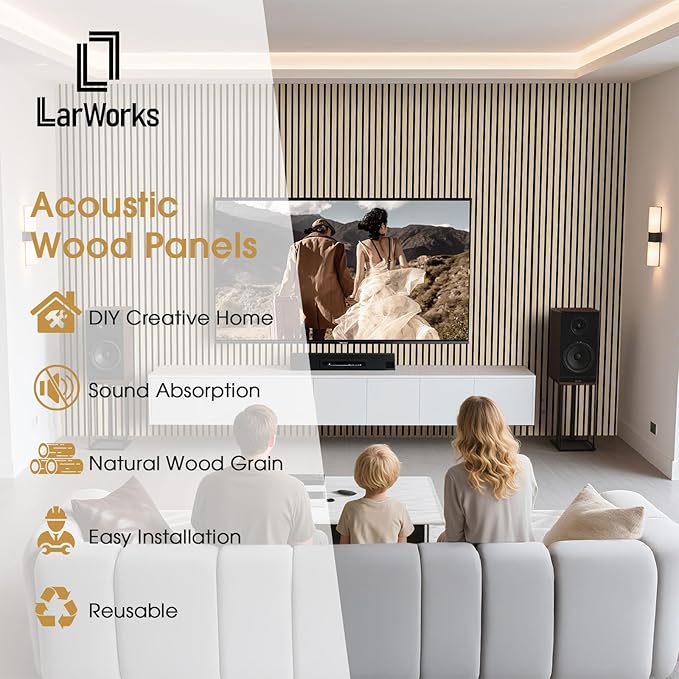 Wood Slat Wall Panels 4 Pack 94.5" x 7.9", Acoustic Wooden Panel - Image 2