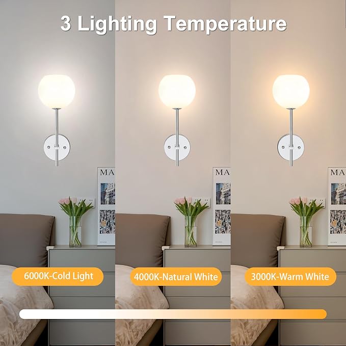 Chrome Battery Operated Wall Sconces Set of 2, Rechargeable Wireless Wall Lights - Image 6