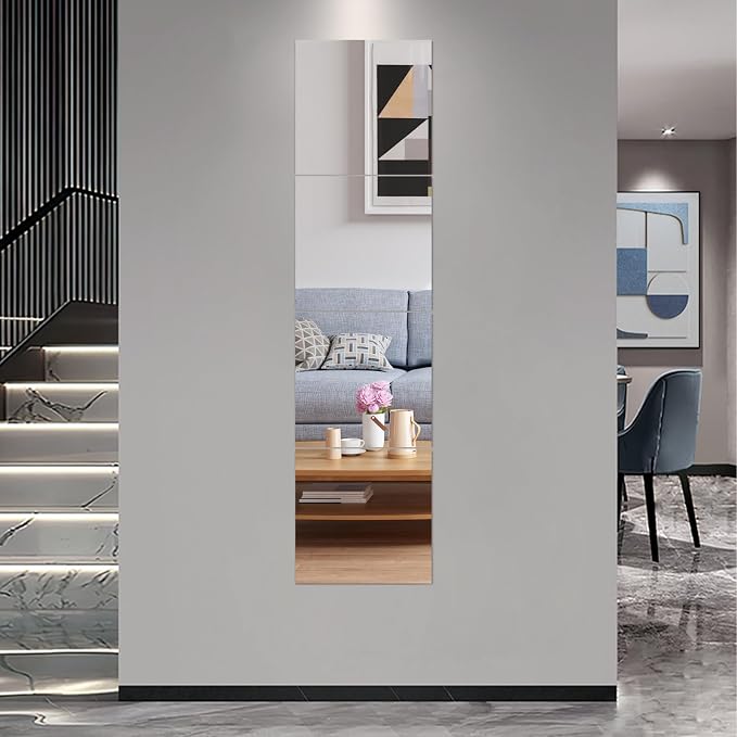 JEOYOO HD Glass Full Length Wall Mirror Tiles, Frameless Full Body Mirror Tiles - Image 3