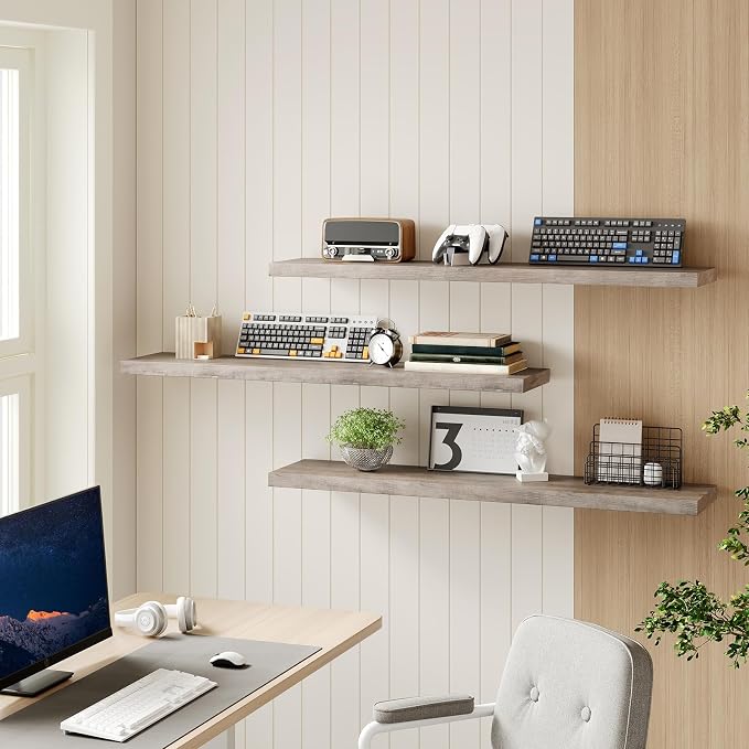 RALGEND Floating Shelves for Wall, 47.2" Large Grey Wall Shelf Set of 3 - Image 7