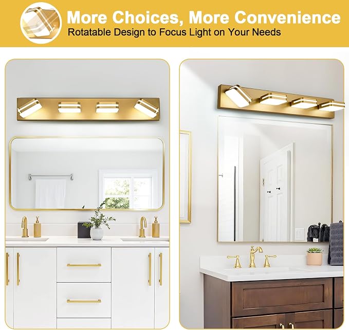 360° Rotate LED Bathroom Vanity Light Fixtures, 1600LM Acrylic Gold Vanity - Image 6