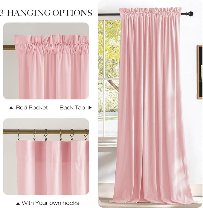 NICETOWN Baby Pink Velvet Curtains 84 inch Long 2 Panels - Image 8