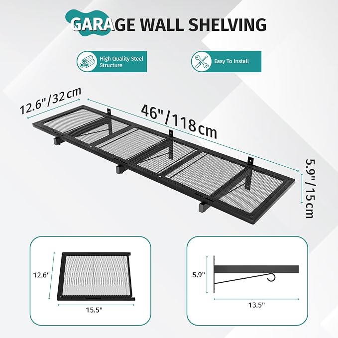 Garage Wall Shelving, Heavy Duty Storage Shelves 180 LBS Capacity, Floating - Image 3