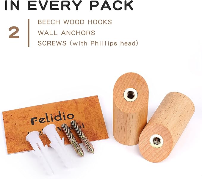 Felidio Wooden Wall Hooks, 2 Pack Coat Hooks Wall Mounted - Image 5