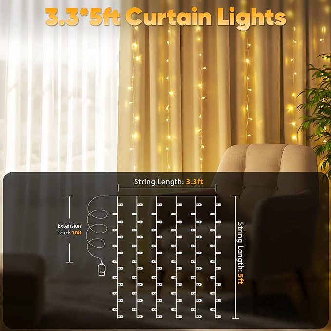 suddus Curtain Lights for Bedroom, 90 Led Hanging String Light Outdoor - Image 2