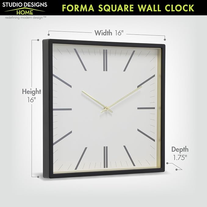 Forma Square Modern Wall Clock, Quartz Movement, Glass Face, Contemporary - Image 3