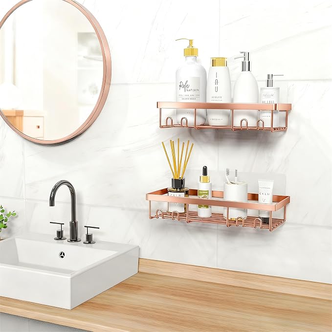 Moforoco Shower Caddy Shelf Organizer Rack, Self Adhesive Black Bathroom - Image 6