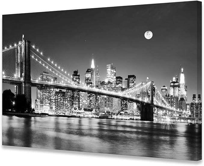 Baisuart-Q30369 Brooklyn Bridge Night View 1 Panels Landscape Artwork Canvas by Baisuart