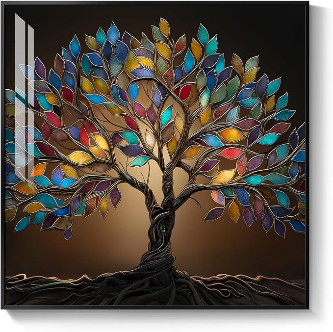 Framed Square Tree of Life Wall Art, Modern Contemporary Tree Painting Prints - Image 8
