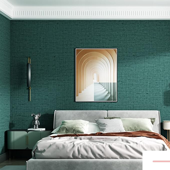 Yancorp Textured Fabric Emrald Green Peel and Stick Wallpaper - Image 4
