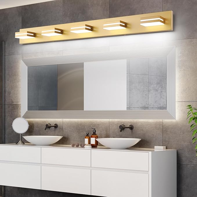 SineRise LED Modern Bathroom Vanity Light Fixtures, Matte Gold Modern Acrylic - Image 8