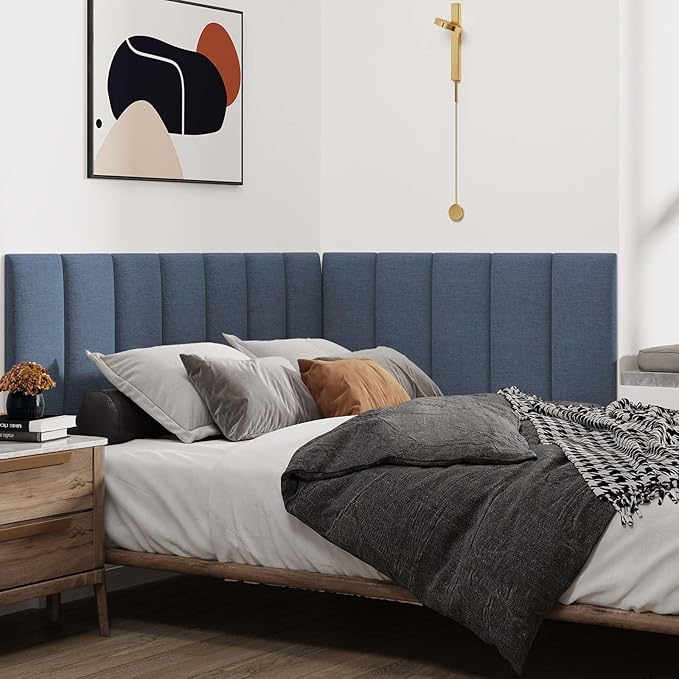 IFNOW Upholstered Wall Mounted Headboard, 3D Soundproof Wall Panels Peel and - Image 4