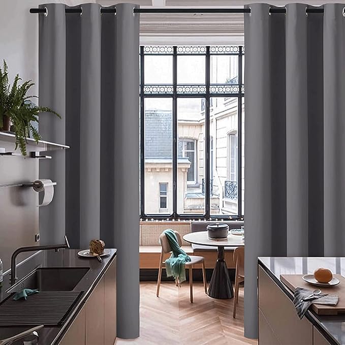 RYB HOME Grey Curtains Blackout Room Divider Screen Privacy Wall Divider - Image 2