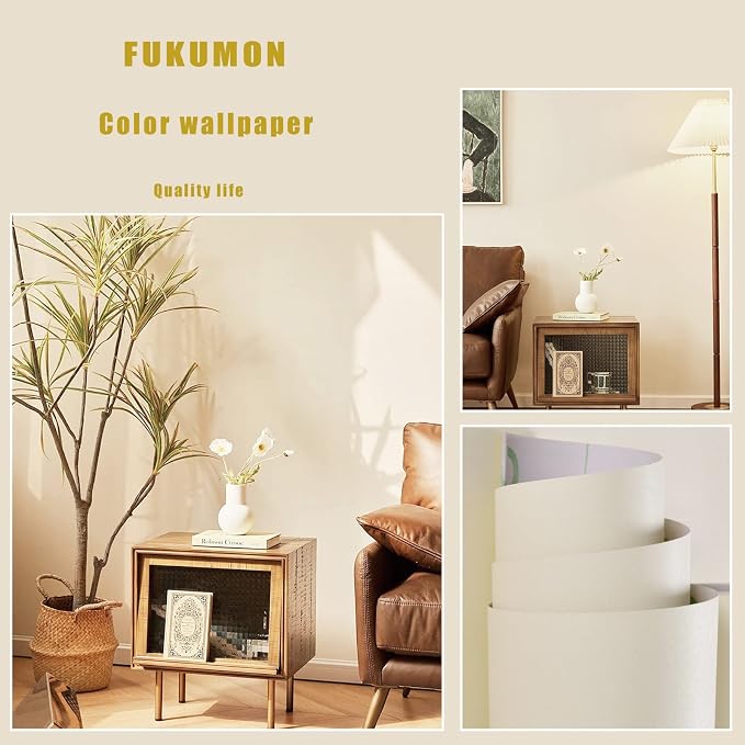 FUKU MON 24"x394" Beige Peel and Stick Wallpaper Matte Beige Cream Contact - Image 2