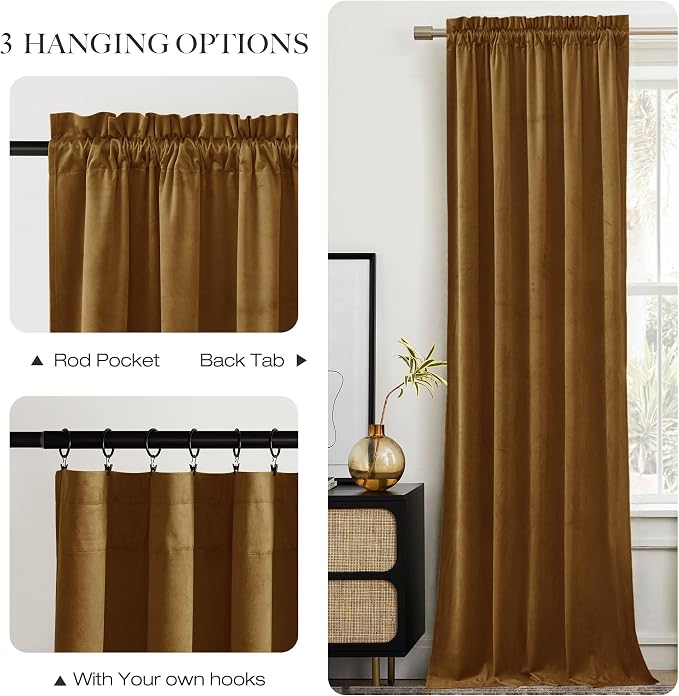 NICETOWN Gold Brown Velvet Curtains, Luxury and Soft Thermal Insulated Velvet - Image 6