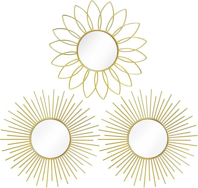 3 Pack Metal Mirrors for Wall Sunburst Wall Mirrors Home Décor Decorative by Uaussi