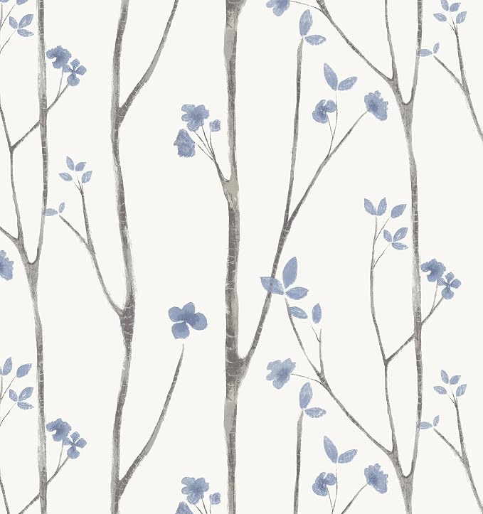 Timeet 16.1" x 197" Leaf Wallpaper Peel and Stick White and Purple Wallpaper by Timeet