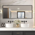 LOAAO 72"X32" Black Rectangle Bathroom Mirror Wall, Matte Black Aluminum Alloy by LOAAO