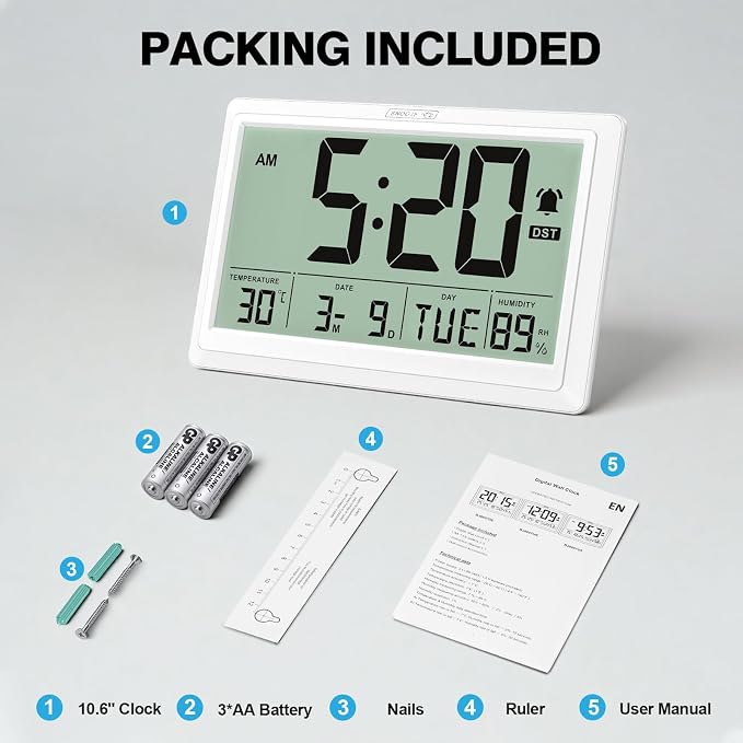 XREXS 10.4 Inch Digital Wall Clock, Battery Operated Large Display Clock - Image 7