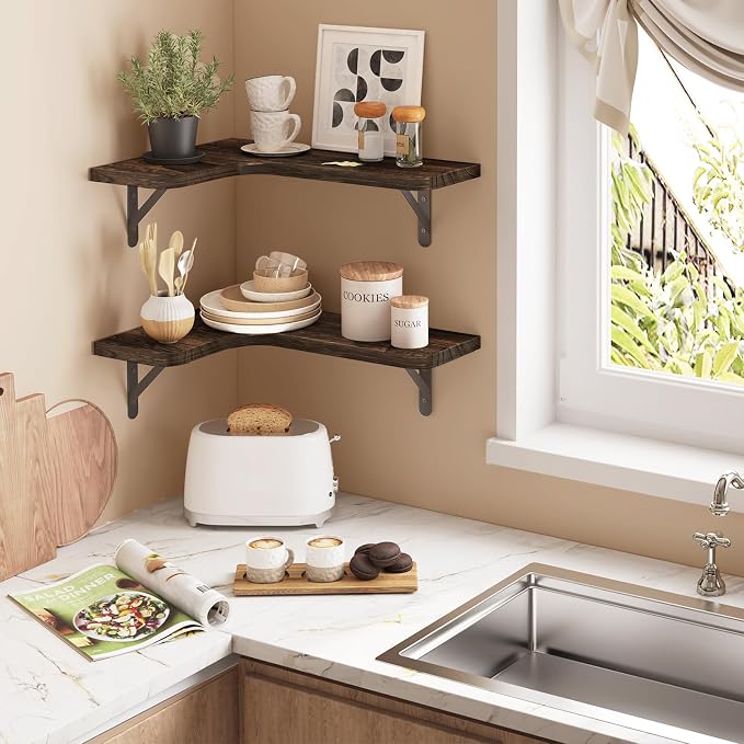 YGEOMER Corner Floating Shelves, Wall Mounted Corner Shelf - Image 5