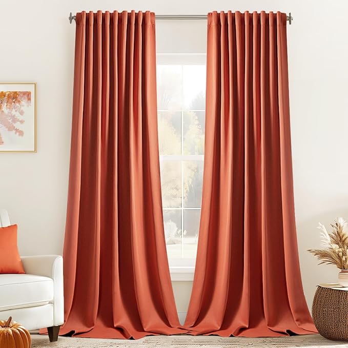 MIULEE Back Tab Burnt Orange Blackout Curtains 108 Inch Long 2 Panels Set by MIULEE