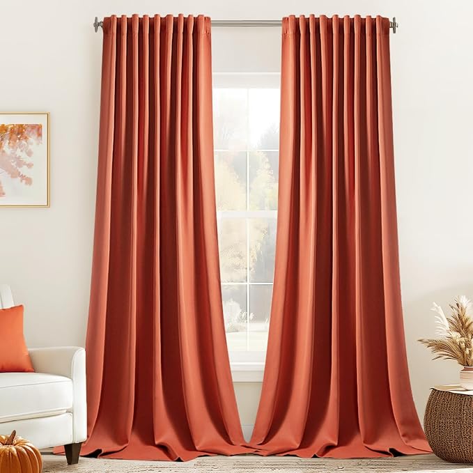 MIULEE Back Tab Burnt Orange Blackout Curtains 96 Inch Long 2 Panels Set by MIULEE