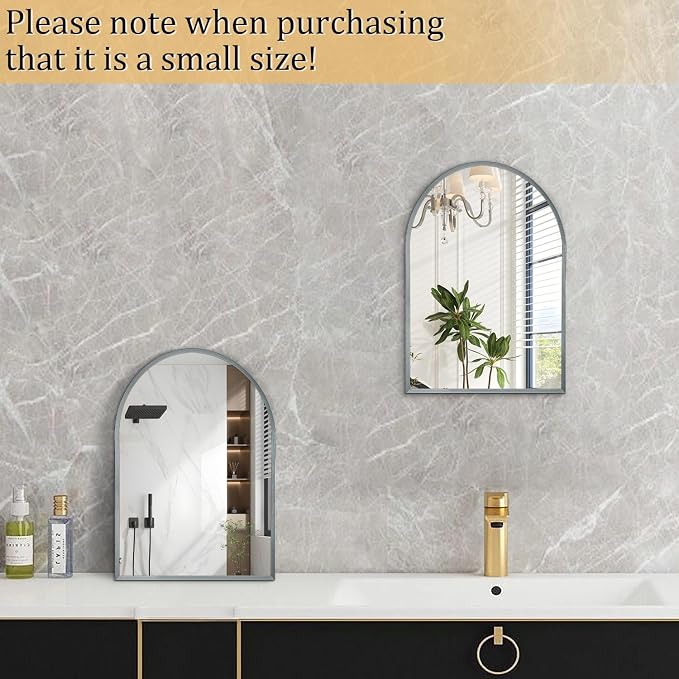 Arched Mirror, Modern Bathroom Wall Mirror Aluminum Alloy Framed Brushed Metal - Image 2